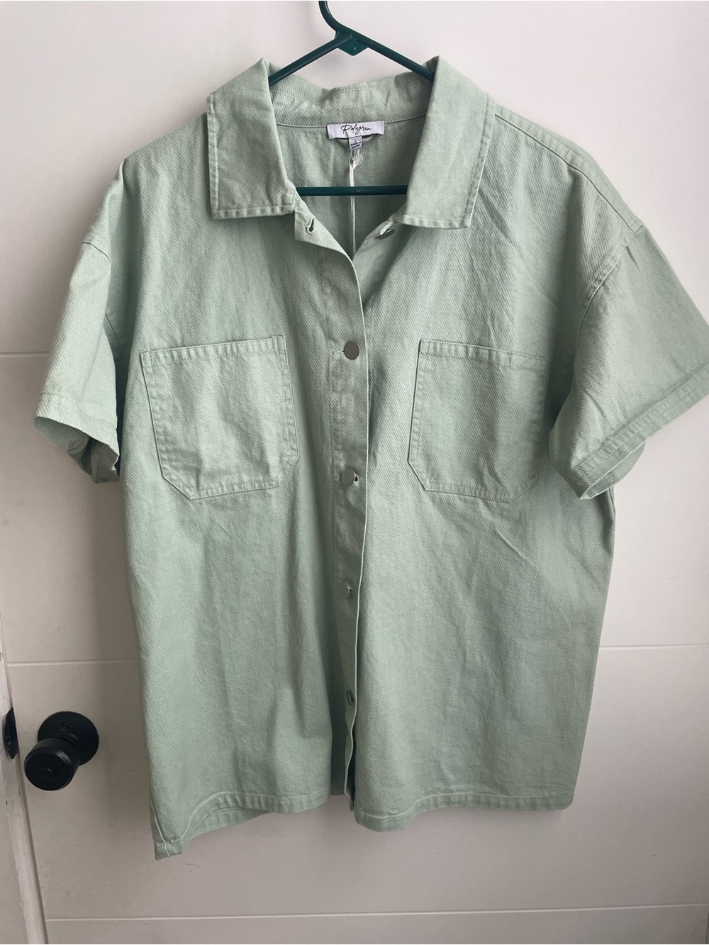 Light Green Short-Sleeve Button-Up Shirt